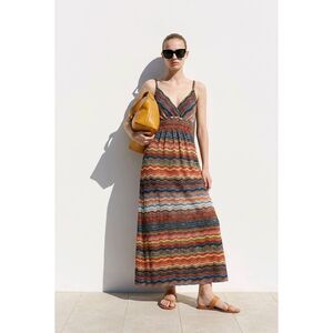 🐞She's Cool Autumn Colored Spaghetti Strap Sleeveless Maxi Dress Small